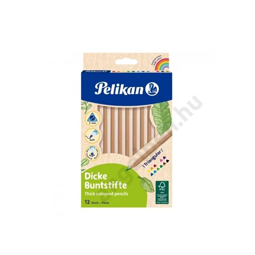 Pelikan színes ceruza / 12 szín vastag, háromszögletű natúrfa
