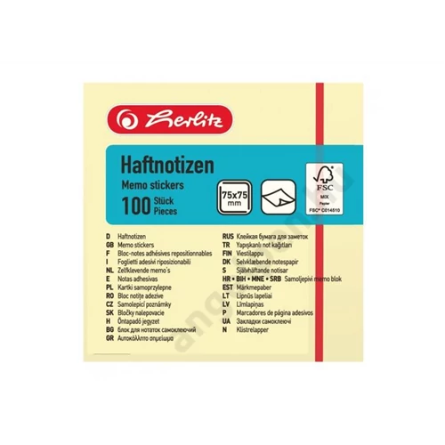 Öntapadós jegyzet 75x75 mm 100 lap sárga