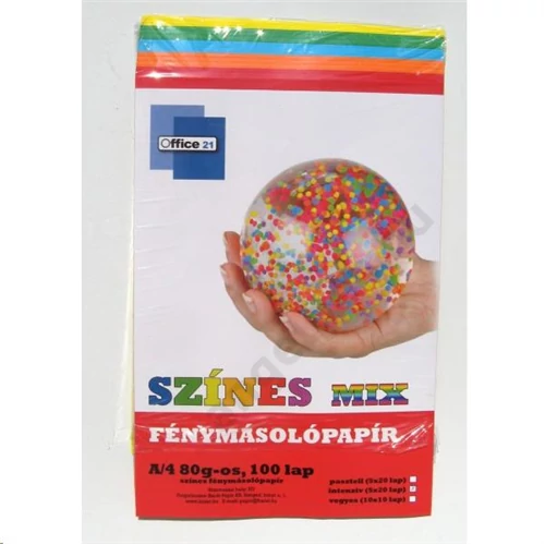 Fénymásolópapír Office 21 A/4 80g mix élénk színek 5x20l 100l/cs