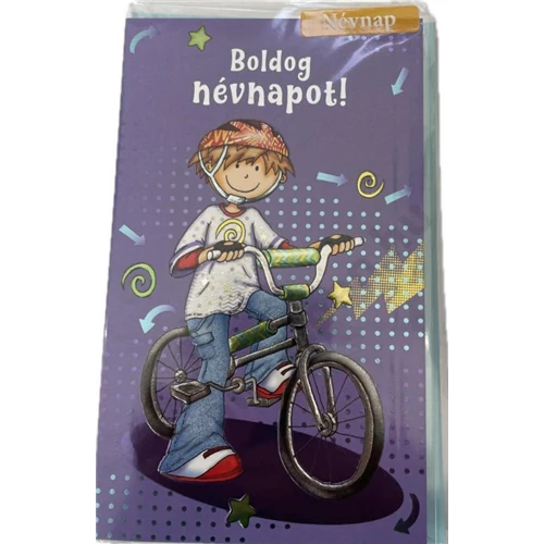Képeslap 7 ARGUS 17-6033 Névnap fiús lila alapon bicajos fiú