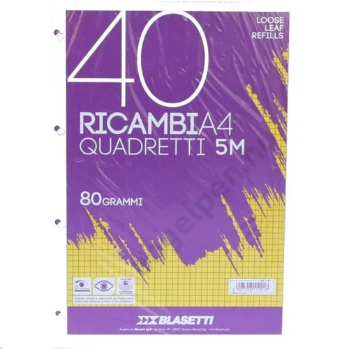 Pótbetét gyűrűskönyvbe BLASETTI Ricambi A/4 40lap fehér, kockás   1201