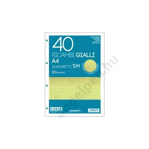 Pótbetét gyűrűskönyvbe BLASETTI Ricambi A/4 40lap sárga, kockás  6517, 7811