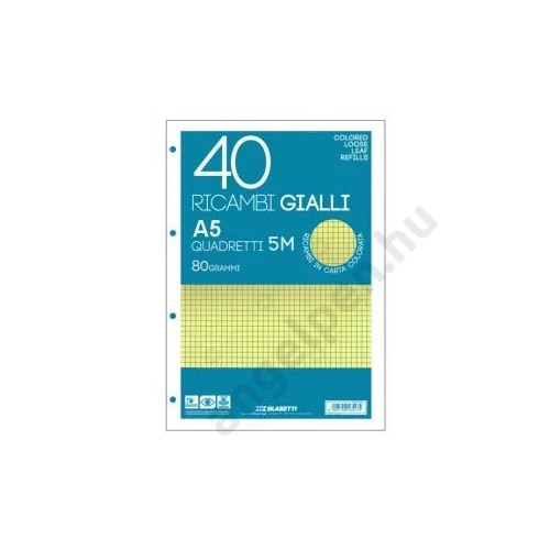 Pótbetét gyűrűskönyvbe BLASETTI Ricambi A/5 40lap sárga, kockás  6791