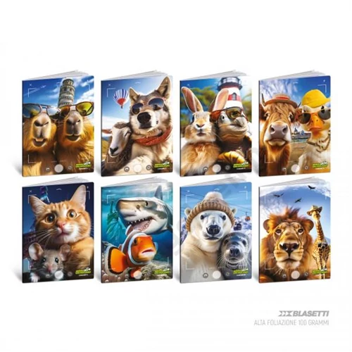 Füzet BLASETTI A/4 100g kockás 50lap  ANIMAL SELFI 2026 (10db/csg)  9399