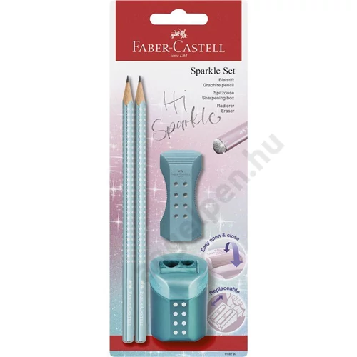 Faber-Castell grafitceruza szett 2db-os SPARKLE metál óceánkék + RollOn radír + hegyező