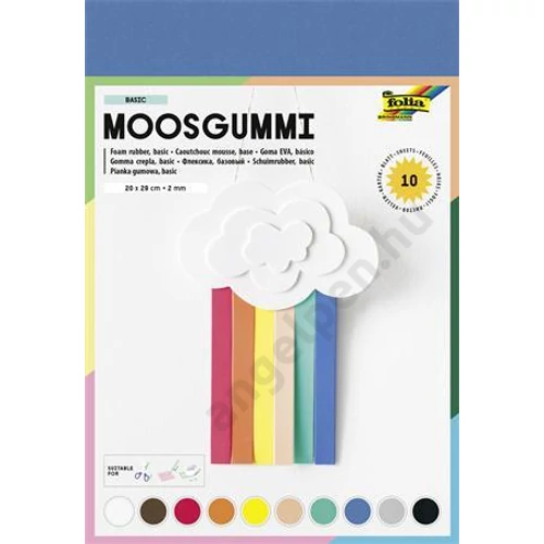 Moosgumi, 20x29 cm, 10 lap, FOLIA "Basic", 10 különböző szín 