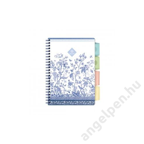 Spirálfüzet ARGUS A/5 színregiszteres peforált vonalas PVC fedelű 100 lapos Bloom, kék virág 1546-0367