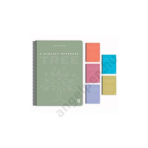 Spirálfüzet GIPTA Tree A/4 PP borítással 120 lapos színregiszteres kockás 6950