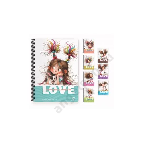 Spirálfüzet GIPTA Love Book 17x24 cm karton borítással 80 lapos vonalas 7754