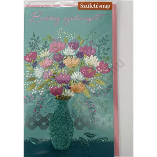 Képeslap ARGUS 9-es születésnap virágcsokor vázában