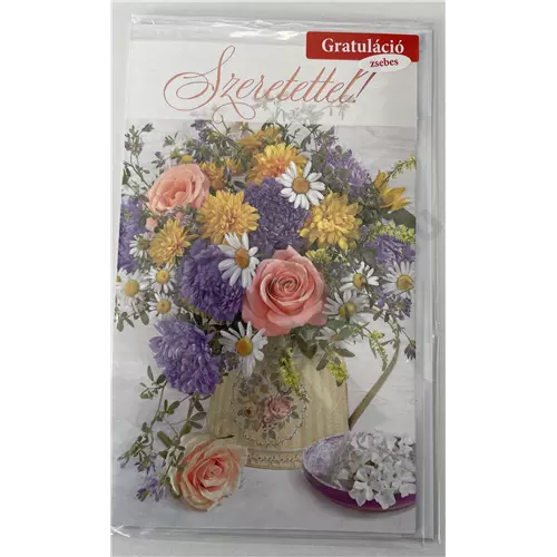 Képeslap ARGUS 10-es gratuláció zsebes virágcsokor