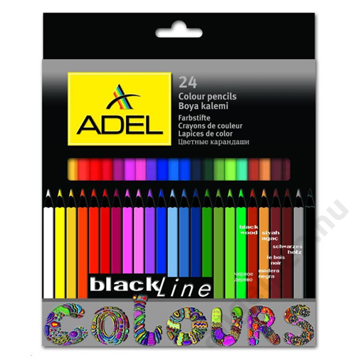 Színes ceruza 24/klt ADEL hatszögletes fekete fa/színes test  2362