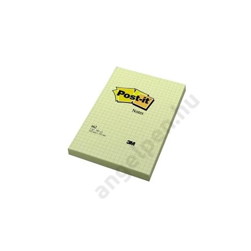 Jegyzettömb öntapadó, 102x152mm, 100lap, 3M 662 Post-It, kockás sárga