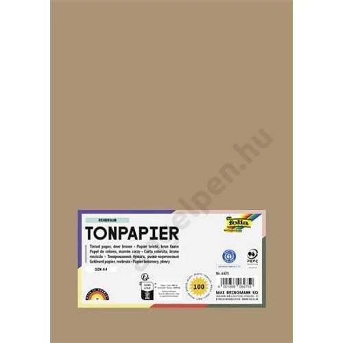 Színes papír, A4, 130 g, 100 lap, FOLIA, őzbarna