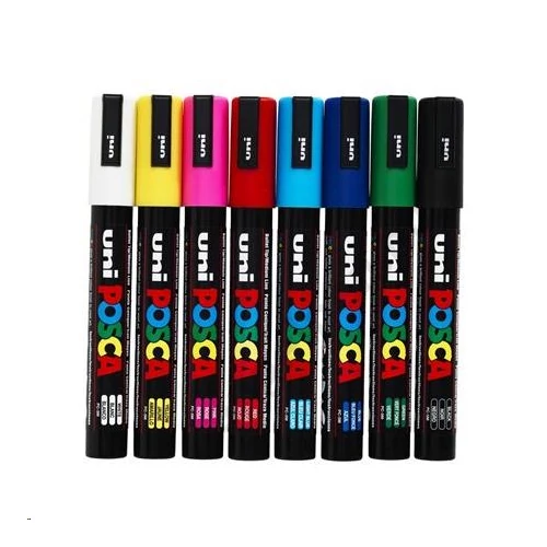 UNI POSCA PC-3M 8 DARABOS KÉSZLET (FEHÉR, SÁRGA, RÓZSASZÍN, PIROS, KÉK, VILÁGOSKÉK, ZÖLD, FEKETE)
