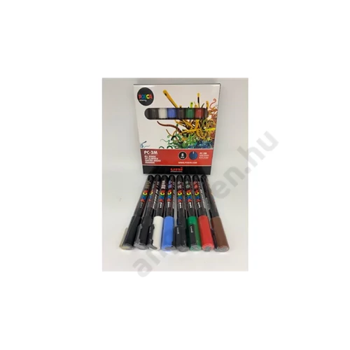 UNI POSCA PC-3M "HOLIDAY" 8 db-os készlet (arany, ezüst, fehér, világoskék, smaragzöld, zöld, piros, barna)