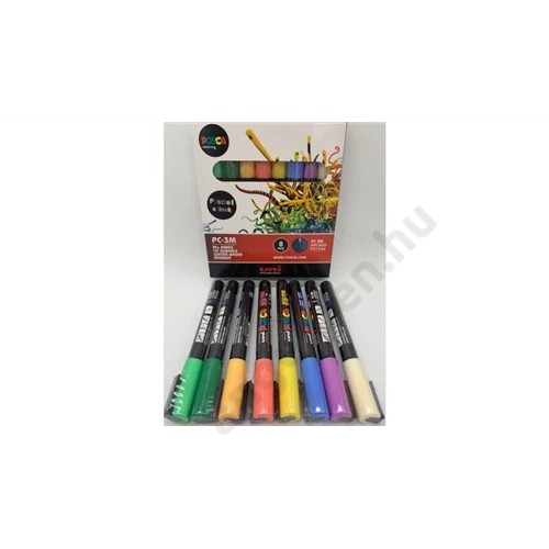 UNI POSCA PC-3M 8DB-OS KÉSZLET PASZTELL (világoszöld, zöld, barack, korall, sárga, égkék, levendula, elefántcsont)