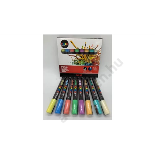 UNI POSCA PC-5M 8DB-OS KÉSZLET PASZTELL (világoszöld, tengerzöld, barack, korall, napsárga, világoskék, levendula, elefántcsont)