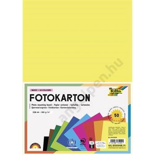 Dekorkarton, 2 oldalas, A4, 300 g, 10x5 lap, FOLIA, vegyes színek
