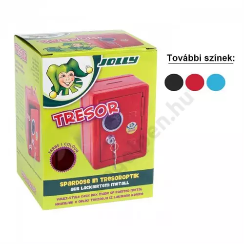 Persely JOLLY zárható Tresor ,különféle színben 9920-01,02,03,05 piros,v.kék.zöld.fekete