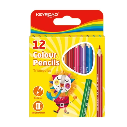 Színes ceruza készlet rövid, háromszögletű Keyroad 12 klf. szín