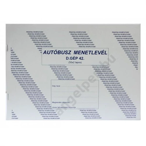 Autóbusz menetlevél A/4 50x2lapos  D.GÉPJ.42/V