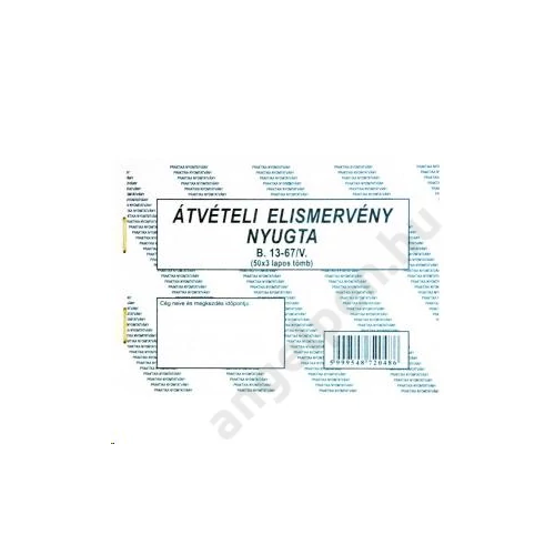 Átvételi elismervény-nyugta A/6 PR. 50x3 fekvő B.13-67/V