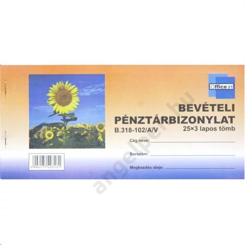 Bevételi pénztárbizonylat OFFICE 21 Napraforgós (25x3) fekvő B.318-102/a/V