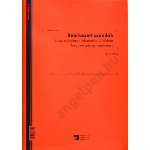 Beérkezett számlák és ÁFA nyilvántartó füzet 3 áfás 50 lapos B.15-30/új