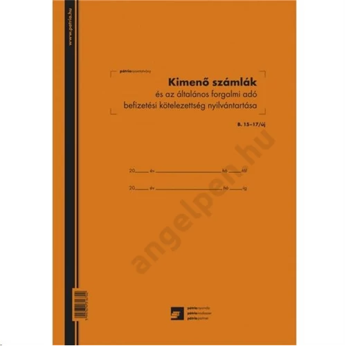 Kimenő számlák és ÁFA befizetési kötelezettség nyilvántartó 50lapos 3áfás PÁTRIA B.15-17/ÚJ