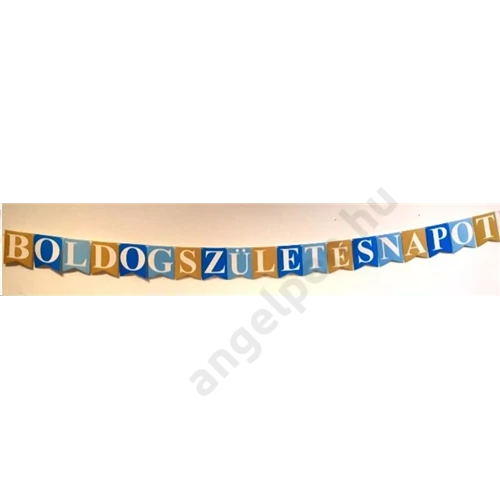 ZÁSZLÓFÜZÉR, "BOLDOG SZÜLETÉSNAPOT", KÉK, 4,6  M