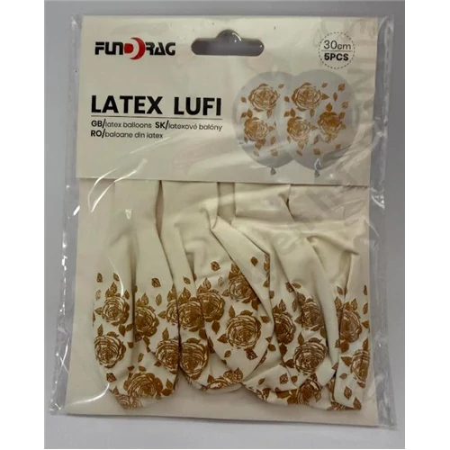 Latex lufi flitteres rózsa mintás 30 cm 5db/cs