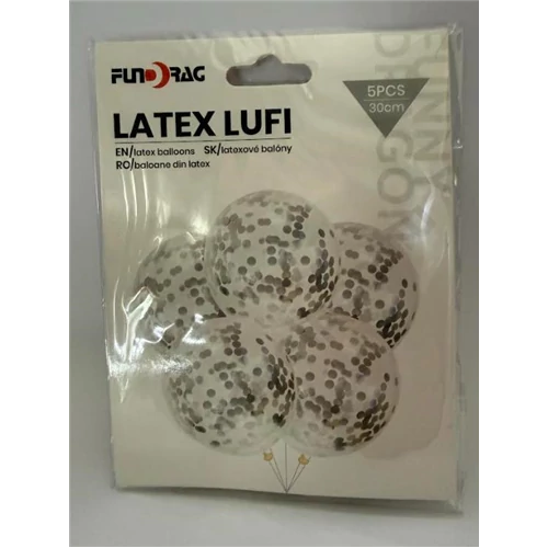Latex lufi flitteres ezüst 30 cm 5db/cs 