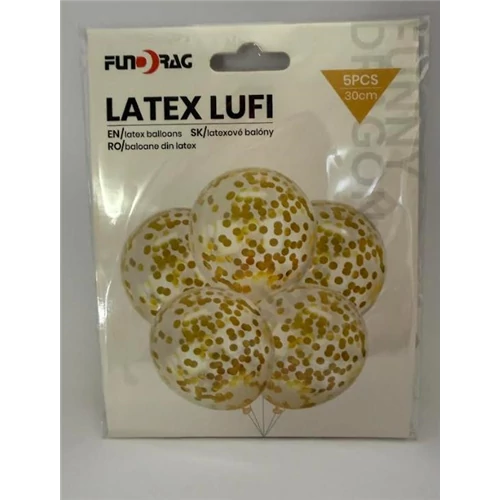 Latex lufi flitteres arany 30 cm 5db/cs 