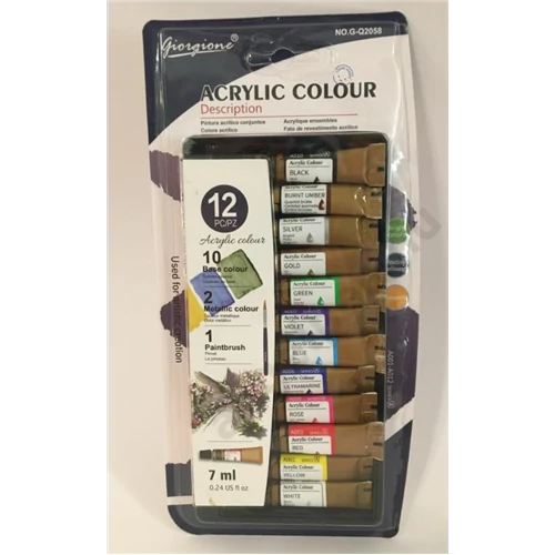 Akrilfesték készlet ecsettel 7 ml 12színű  2058