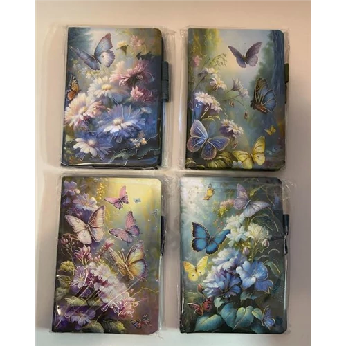Notesz pillangó 11x 16 cm , vonalas , tolltartó füllel
