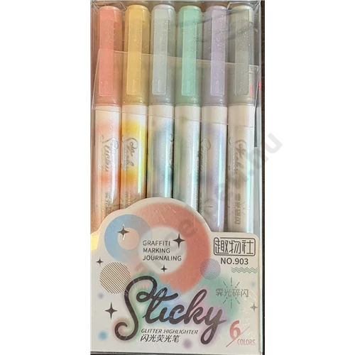Szövegkiemelő készlet 6 db-os csillámos, glitteres metál színek No.903