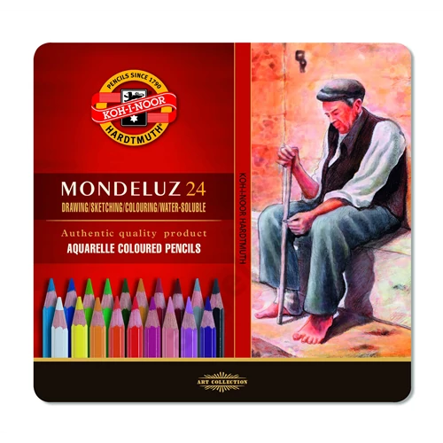 KOH-I-NOOR 3724 MONDELUZ AQUARELL SZÍNES CERUZA/24 HATSZÖGLETŰ (7MM) FÉMDOBOZ