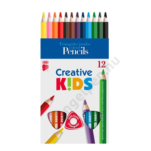 ICO CREATIVE KIDS SZÍNES CERUZA/12 HÁROMSZÖGLETŰ FESTETT VASTAG