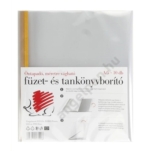 ICO SÜNI FÜZET- ÉS TANKÖNYVBORÍTÓ ÖNTAPADÓCSÍKKAL ELLÁTOTT, MÉRETRE VÁGHATÓ 10DB A/5+