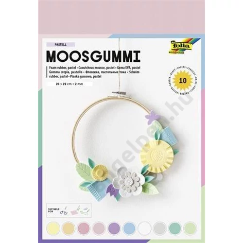 Moosgumi, 20x29 cm, 10 lap, FOLIA "Pastel", 10 különböző pasztel szín