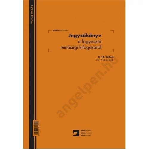 Jegyzőkönyv a fogyasztói minőségi kifogásról 25x3 A/5 B.13-233/V/2012