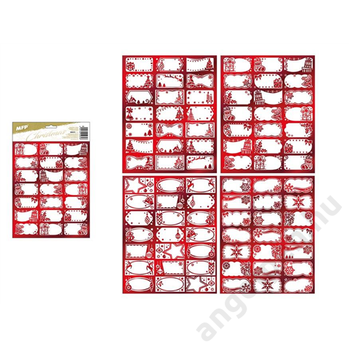 Ajándékkísérő címke karácsonyi öntapadós piros 200x300mm (21db) MFP 