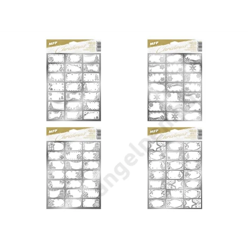 Ajándékkísérő címke karácsonyi öntapadós ezüst 200x300mm (21db) MFP