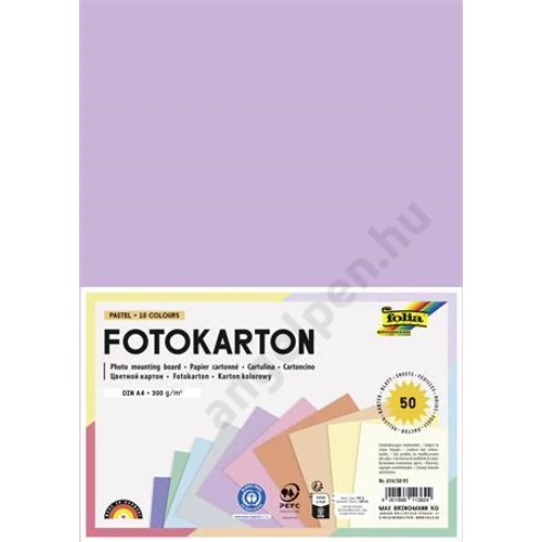 Dekorkarton, 2 oldalas, A4, 300 g, 10x5 lap, FOLIA, „Pastel”, vegyes színek