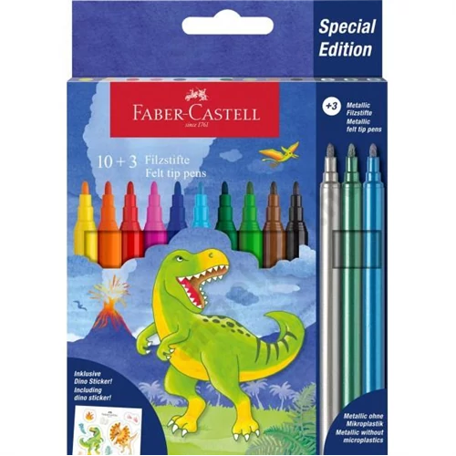 Filctollkészlet 10+3db-os kastélyos DINOSZAURUSZ + matrica (10db alap +3db metál szín)