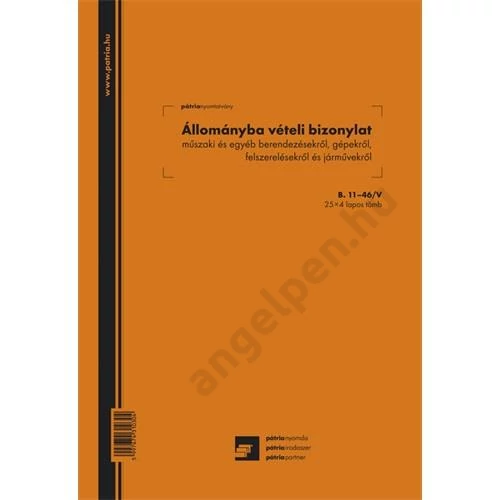 Állománybavételi bizonylat műszaki és egyéb berendezésekről 25x4 lapos tömb A/4 álló