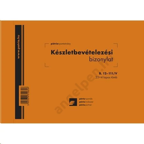 Készletbevételezési bizonylat tömb 8 tételes 25x4l A/5 fekvő