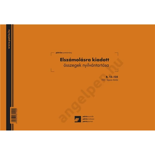 Elszámolásra kiadott összegek nyilvántartása 100lapos könyv A/4 fekvő