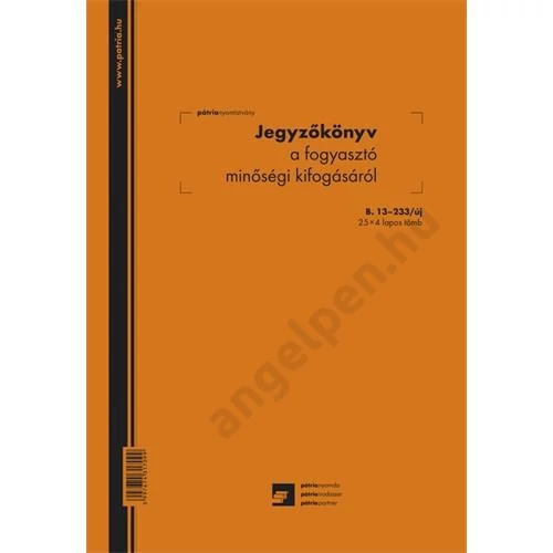 Jegyzőkönyv a fogyasztói minőségi kifogásáról 25x3 A/4 álló
